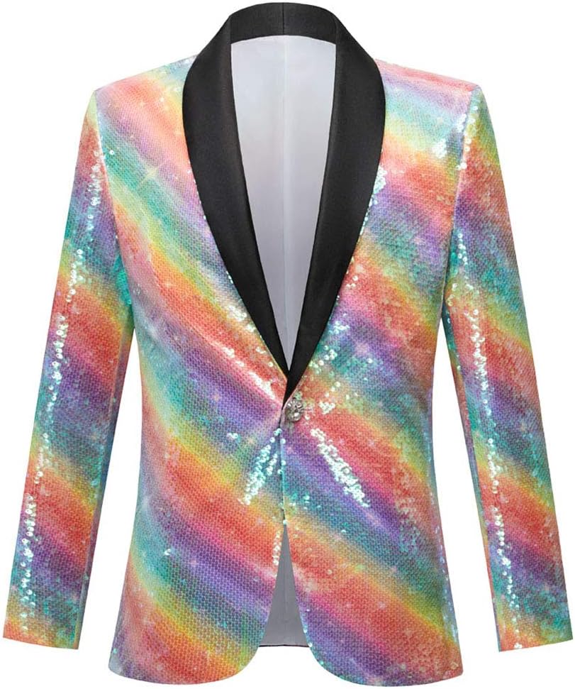 Men Green Blue Gold Leaves Pattern Sequins Blazer