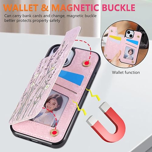 Miniatura 138 de UEEBAI Funda tipo cartera para iPhone 15 Pro Max con tarjetero, cubierta de cuero PU con soporte, bloqueo RFID, doble cierre magnético, relieve de