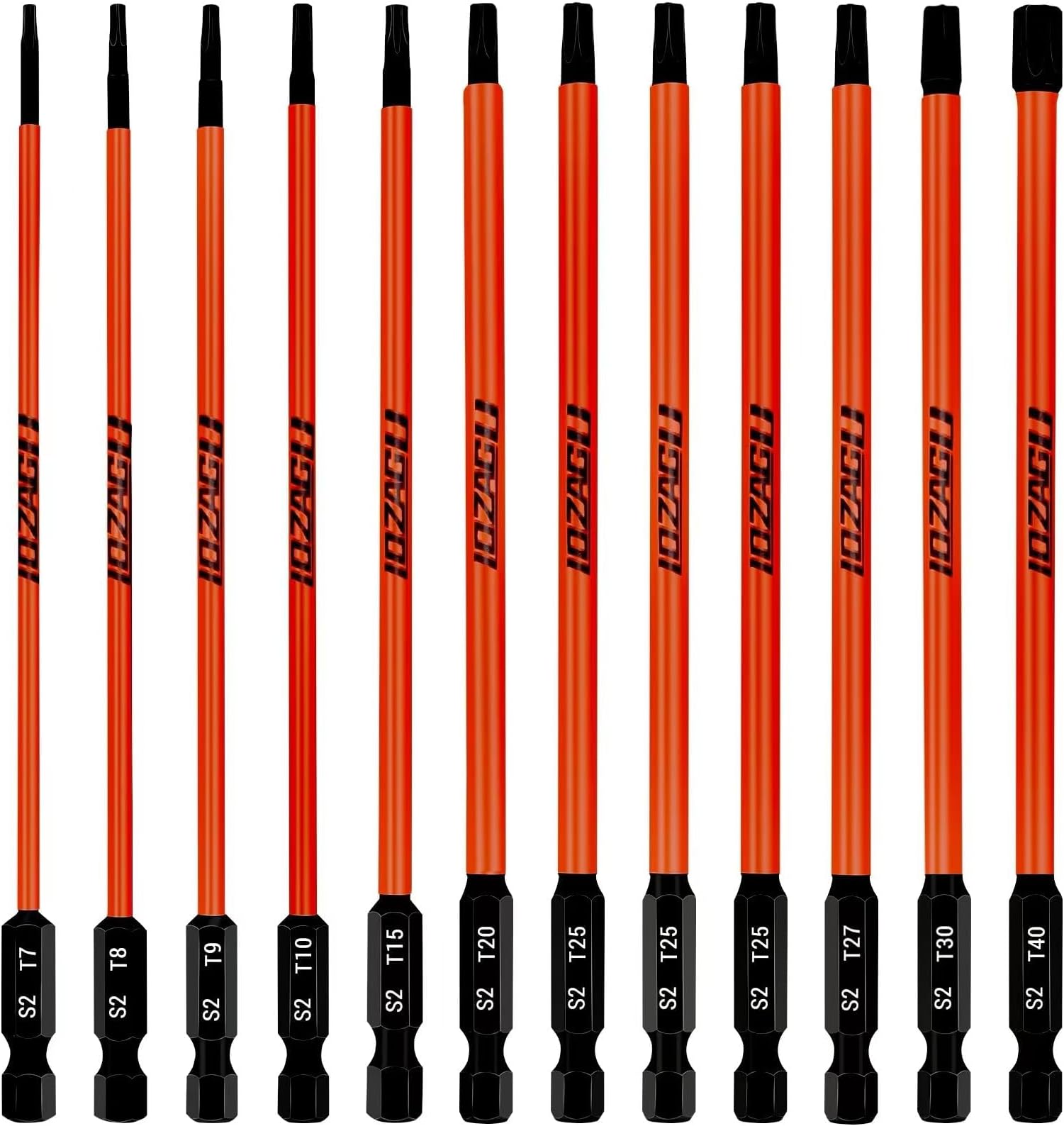 12Pcs Long Torx Bit Set 6-Inch (152mm), T7 to T40, Magnetic Security Tamper Proof Star Bit Set,1/4 Inch Hex Shank | S2 Steel