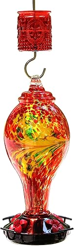 Comedero de vidrio para colibríes y foso de hormigas para colgar al aire libre, botella de vidrio soplado a mano a prueba de fugas