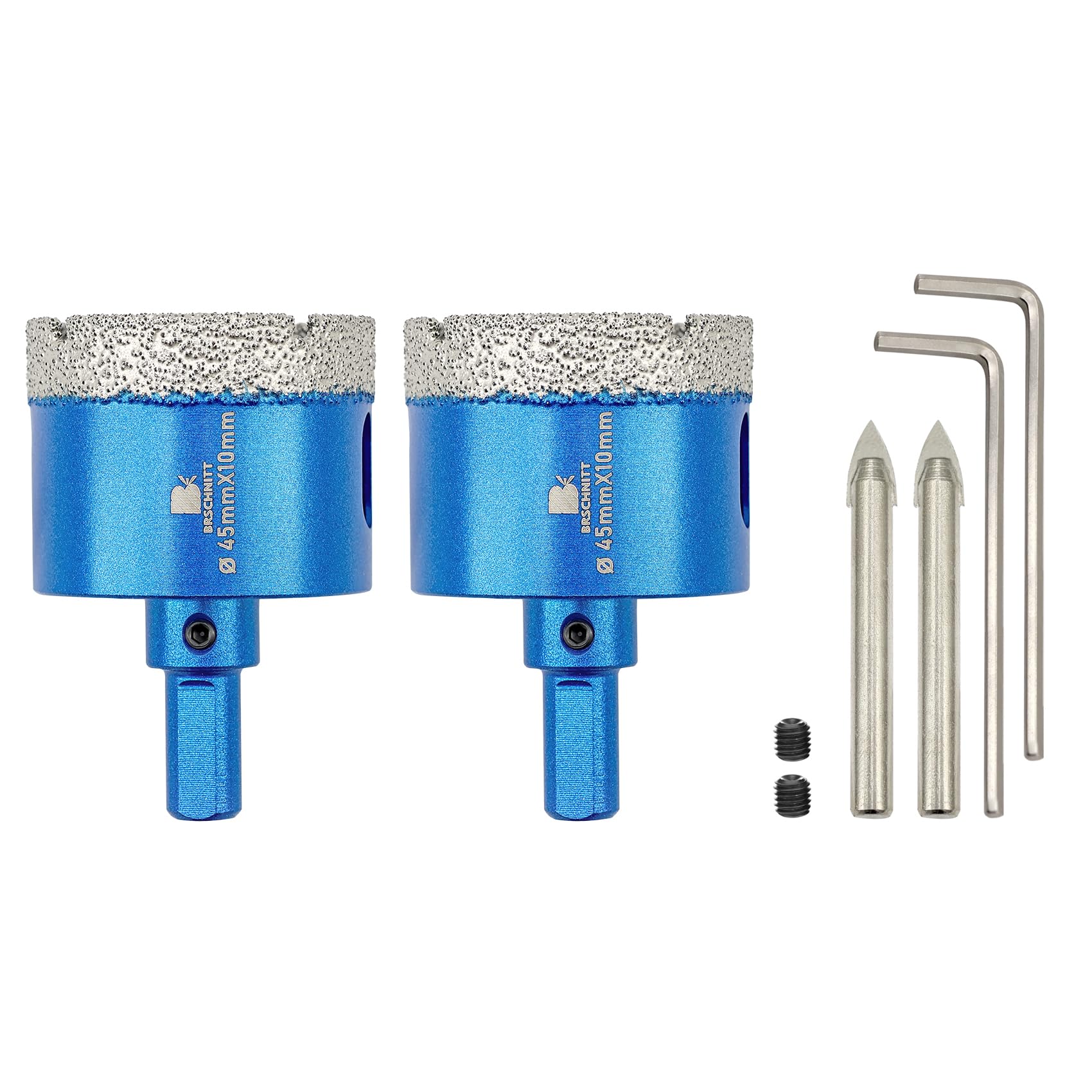 BRSCHNITT Dry Diamond Core Drill Bit with Pilot Bit - 1 4/5"inch Diamond Tile Hole Saw with Triangle Shank for Porcelain Tile Ceramic Stone Granite Marble(2pcs)