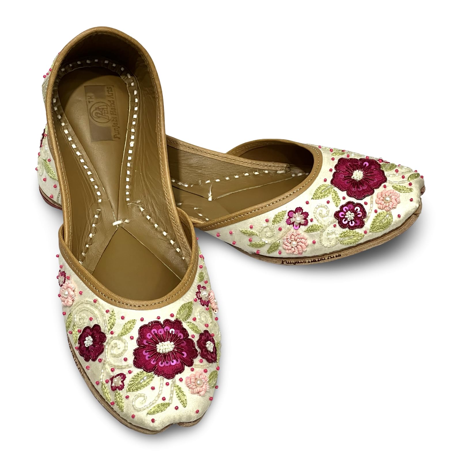 PHA || Handcrafted Floral Embroidered Punjabi Jutti, Traditional Juttis with Burgundy and Pink Flowers,Soft Leather Punjabi Jutti-image-33
