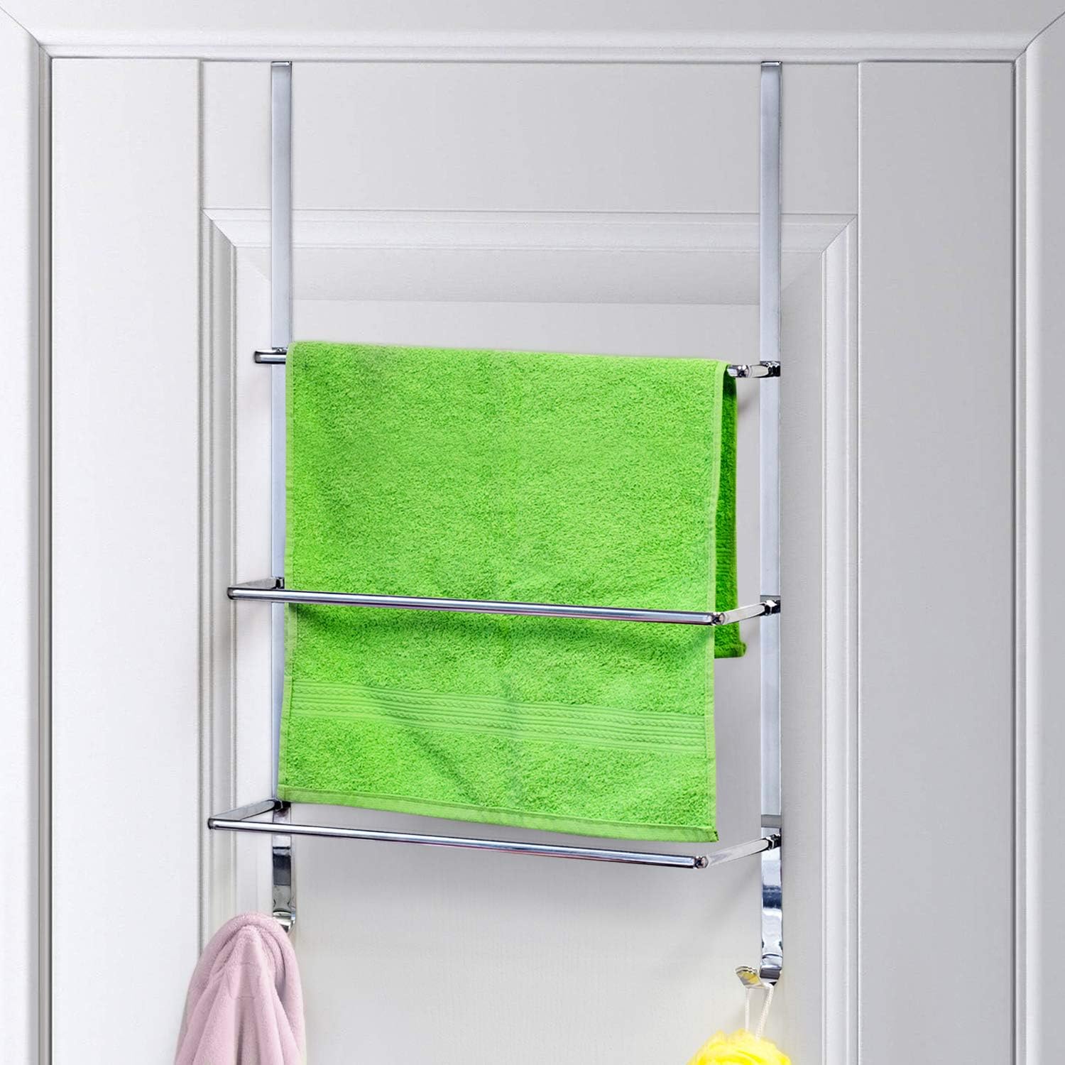 ArtMoon Luck Over Door 3-Tier Towel Rail With 2 Hooks Chrome Plated Steel 17.7 X 4.1 X 27.2"