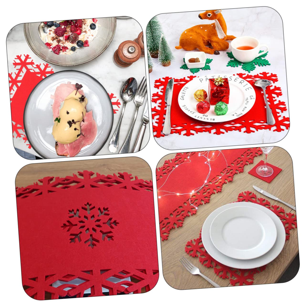 TOPBATHY 12 Piezas Mantel Individual De De Nieve Manteles Navideños Manteles Individuales De con Motivos De Copos De Nieve De Navidad Tela De Rojo