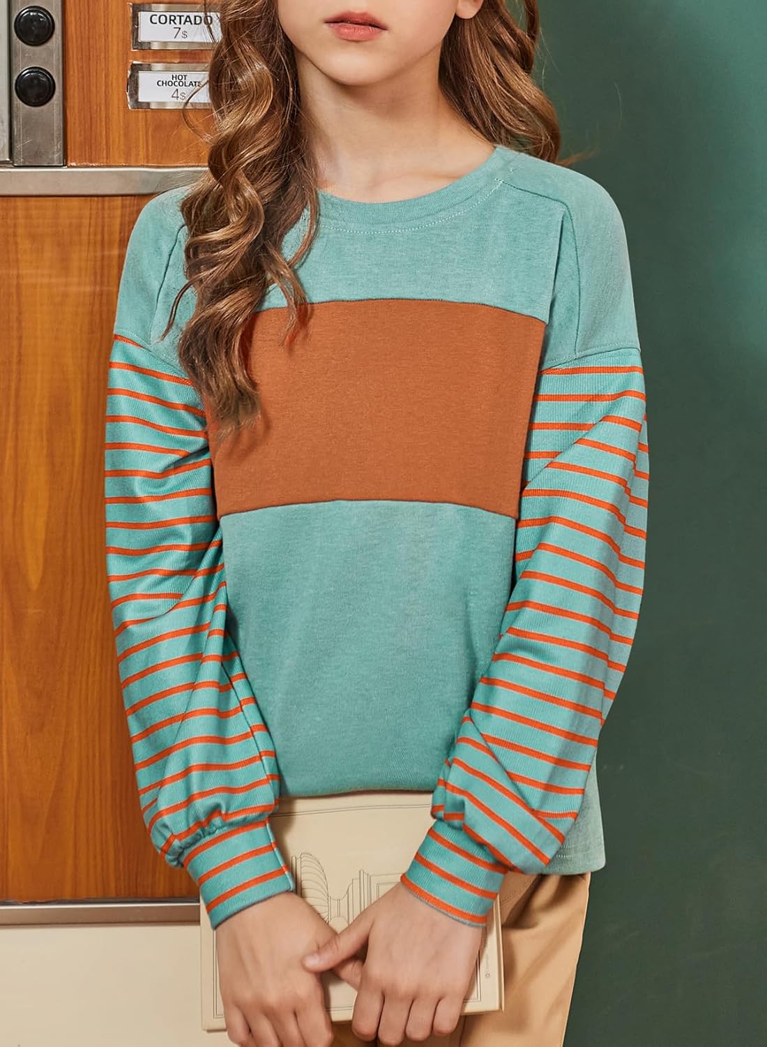 blibean Tween Girls Fall Shirts Long Sleeve Color Block Tops Size 6-15 Years - Image 3