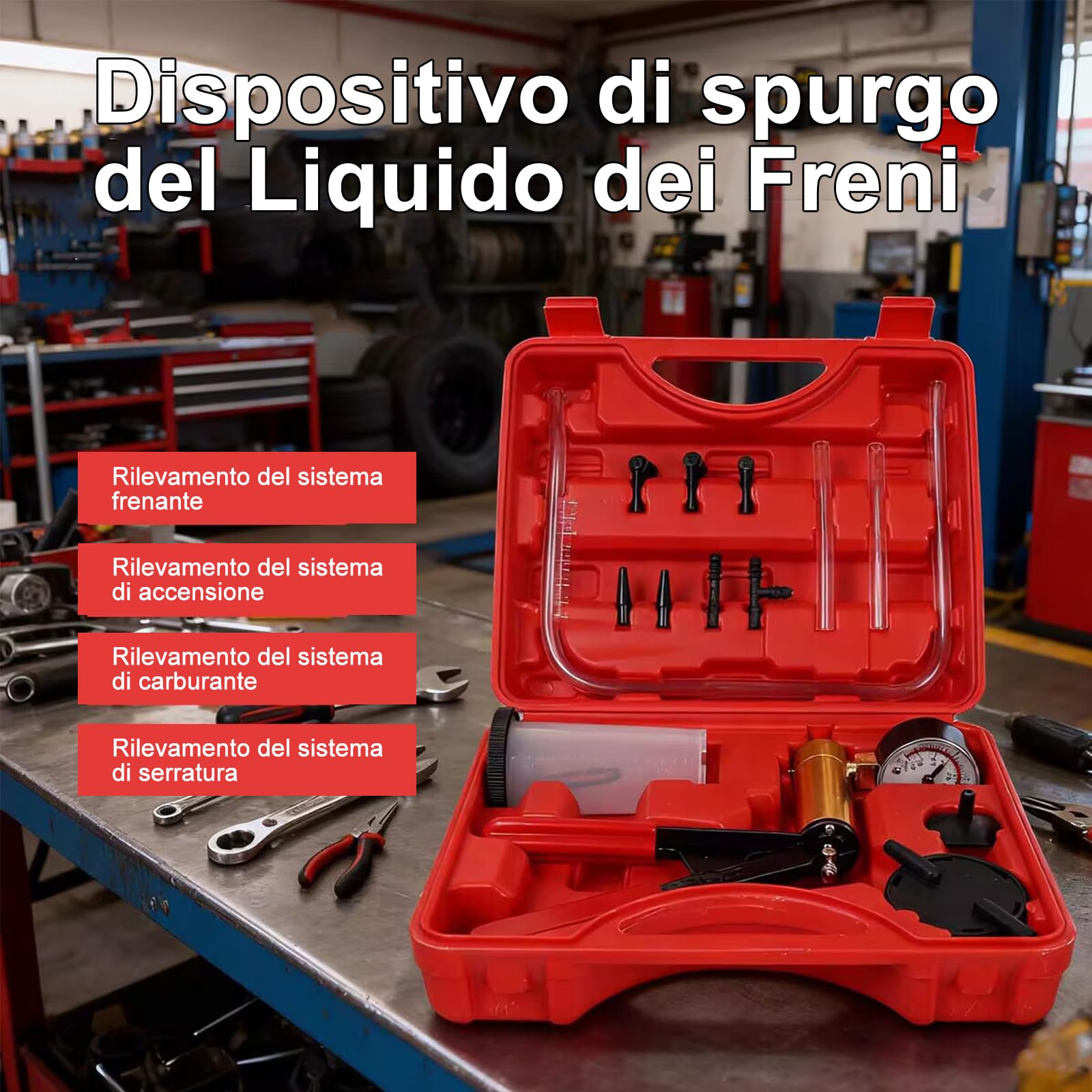 Freni Auto Dispositivo per aspira Liquido Freni Kit,Professionale per Spurgo Liquido Freni Set,Pompa Manuale per Svuotare Facilmente i Freni di Auto e Moto