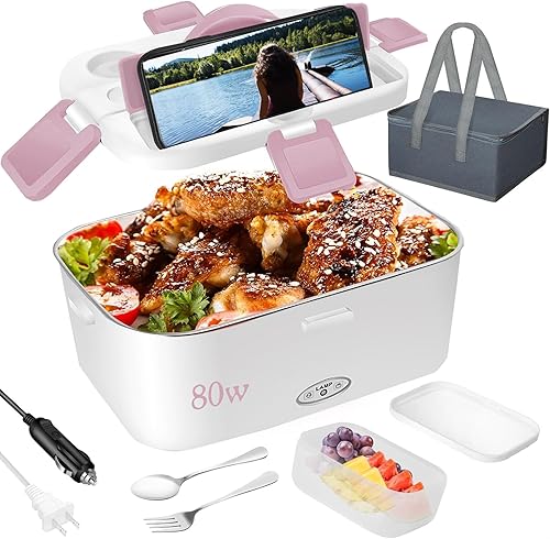 Miniatura 1 de Fiambrera eléctrica de 80 W, calentador de alimentos de 110 V12 V  24 V, 1.8 L más grande, caja de almuerzo autocalentable 2 en 1 portátil para