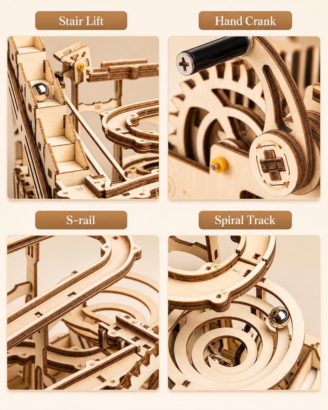 ROKR Maquette mécanique en Bois 3D Puzzle avec Jeu de Bille Brainteaser Waterwheel Coaster
