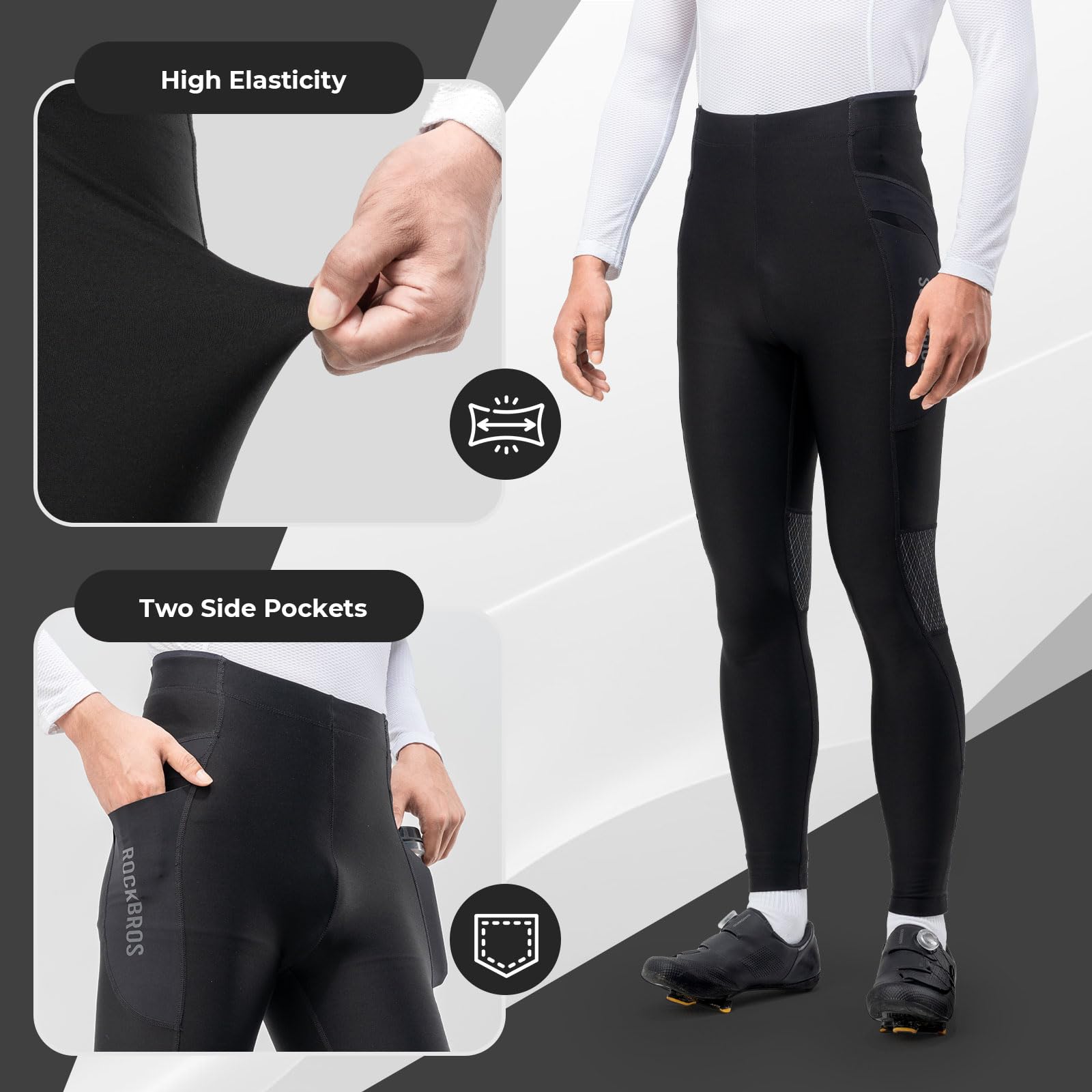 ROCKBROS Pantalones Largos Hombre de Ciclismo, Culotte Térmico con Bolsillos de Invierno Antiviento Transpirable para MTB Bicicleta de Carretera, S-3XL