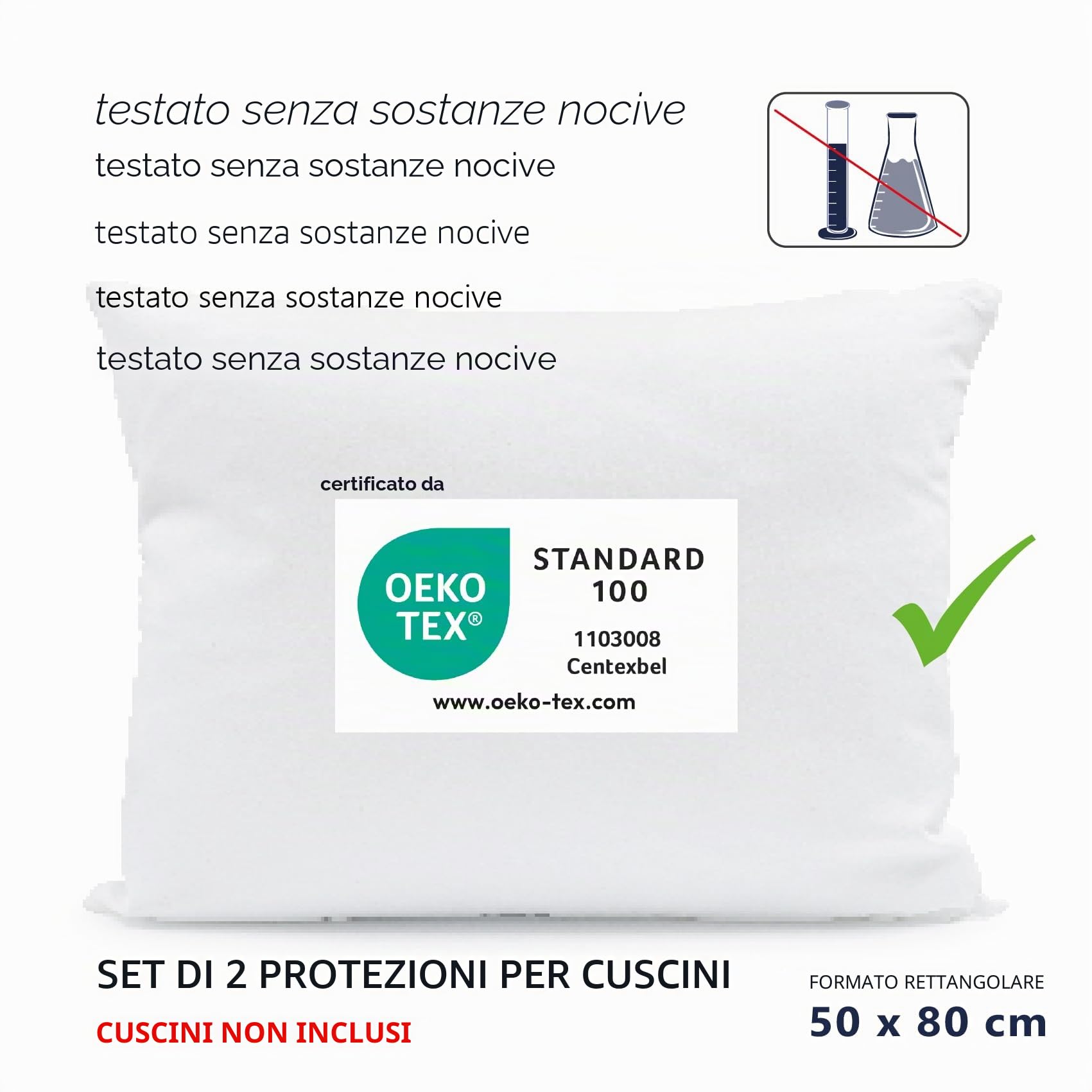 Twillie - Copricuscino 50x80 cm Impermeabile (set da 2) Made in Europa - Oeko-Tex® Aegis® Copriguanciale Traspiranti e Ipoallergenici - Federe per cuscini Anti-Acari, Anti-Batteri - 100% Policotone