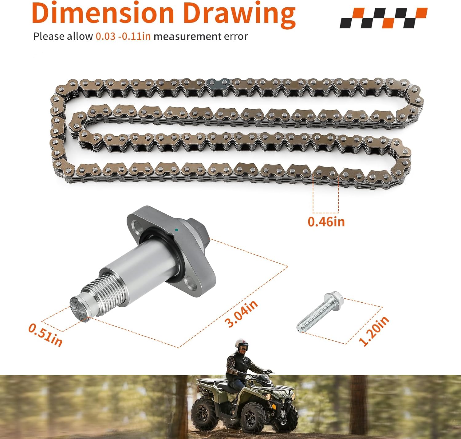 Front Rear Aluminum Timing Tensioner + Cam Chain for Can-Am Outlander Renegade Commander Maverick 330 400 450 500 570 650 800 850 1000 HD5/8/9/10 for Ski-Doo Expedition Skandic Legend Trail V-800 4202