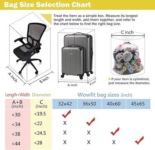 Miniatura 3 de Wowfit Bolsas de plástico transparente extra grandes de 5 quilates, 45 x 65 pulgadas, perfectas para asiento de automóvil, equipaje, maleta,