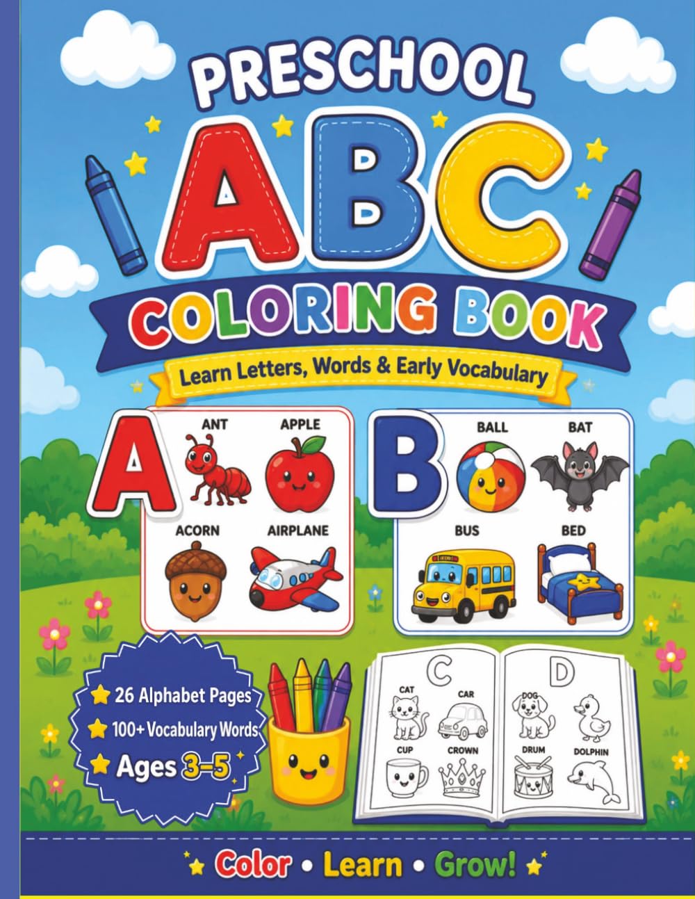 Preschool ABC Coloring Book: Learn Letters, Trace Alphabet Shapes, and Build Vocabulary for Ages 3–5