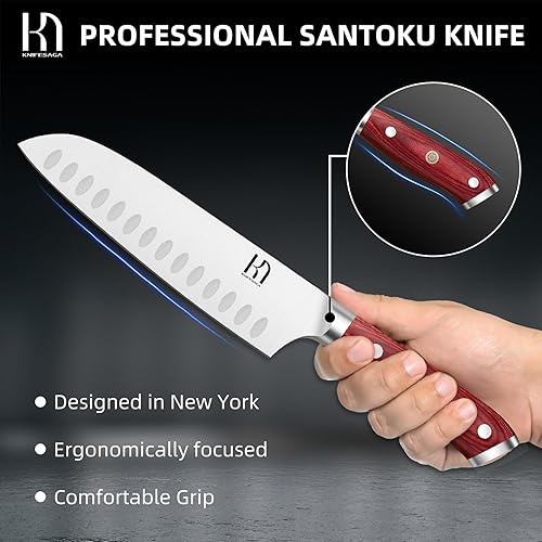 Miniatura 3 de Cuchillo Santoku japonés mejorado 2023 profesional japonés de 7 pulgadas, cuchillo de chef de cocina afilado para cortar verduras y cocinar,