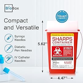 Sharps Container Small - Sharps Containers for Home Use and Labs - Portable Needle Disposal and Travel Size Biohazard Bin - 1 Quart (Pack of 5)