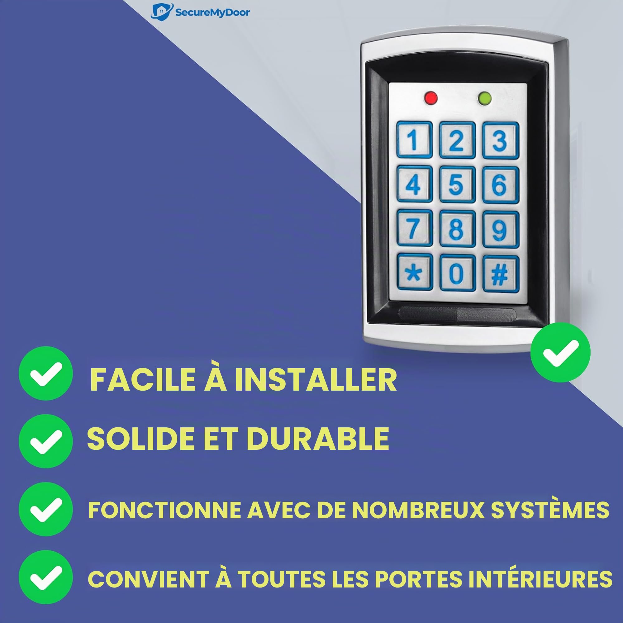 Clavier de contrôle d'accès de proximité pour intérieur et extérieur, 12-24 V, aluminium moulé sous pression, peut contenir 1000 cartes et broches, touches rétroéclairées, IP65 résistant