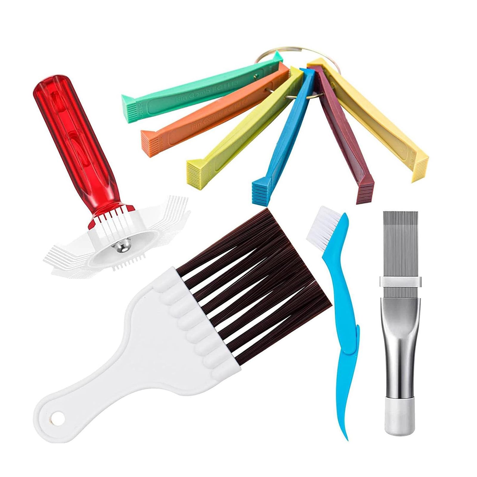 rflaueo 10Pcs Air Conditioner Fin Comb Cleaner kit, AC Fin Comb and Coil Cleaning Brush Kit, Home Appliance Maintenance Tools for Air Conditioner, Fridge, Fan(L59-1)