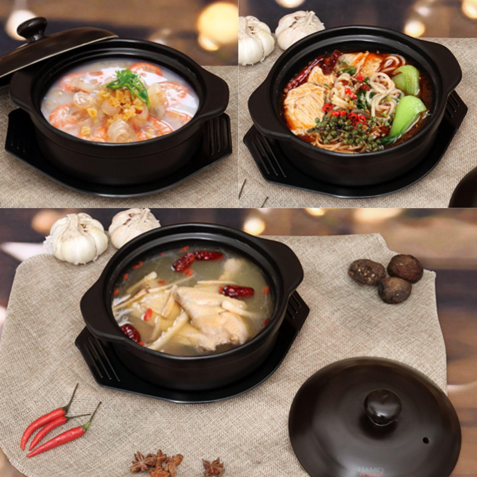 Ciotola in pietra coreana con coperchio e piatto, pentole in ceramica per cucinare pentole calde, riso, dolsot, bibimbap e zuppe, 1200 ml, include set di utensili
