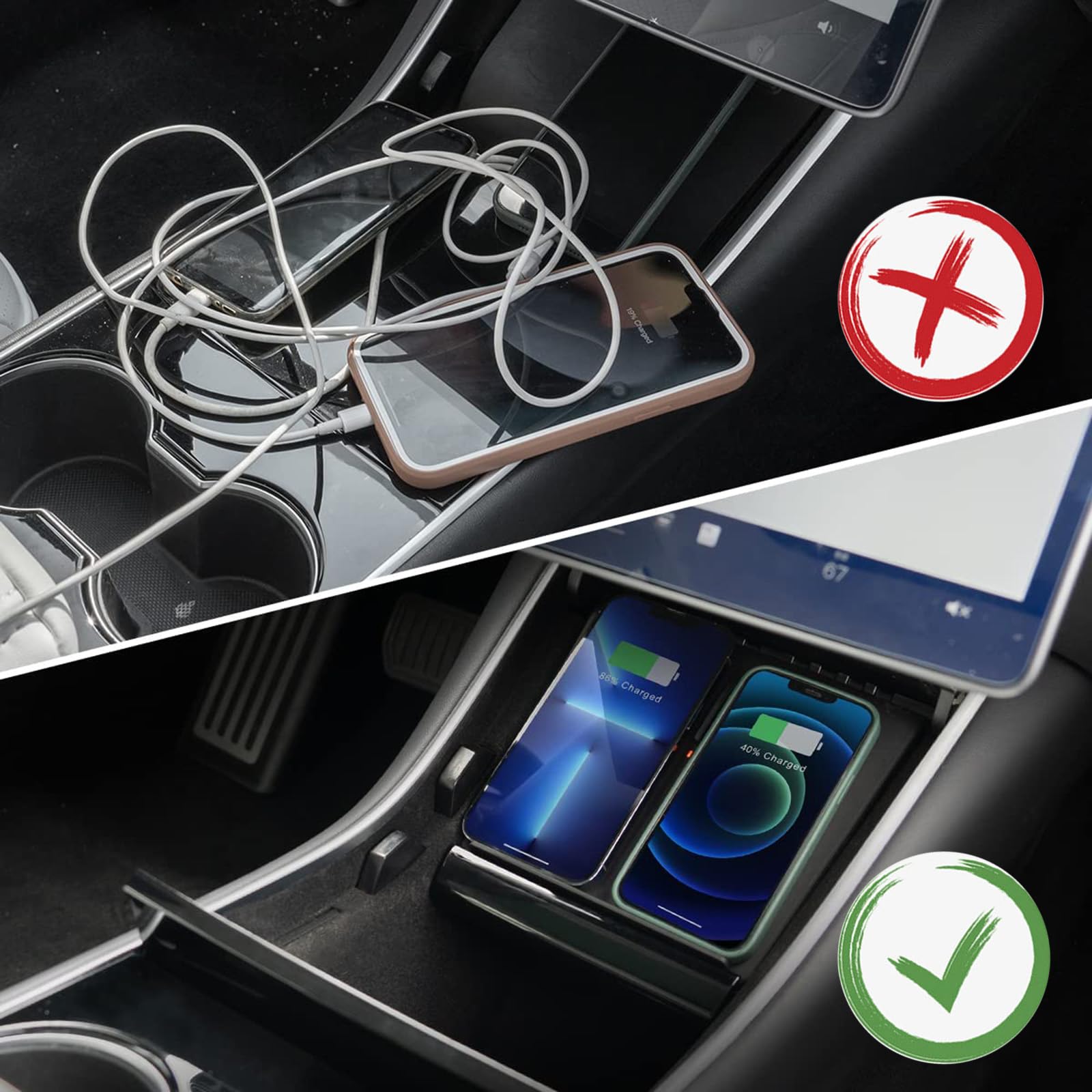 Nuovo Aggiornamento Caricatore per Auto Wireless per Tesla Model 3 (2017-2020),Tappetino Ricarica Veloce 15W,Caricabatterie Wireless Console Centrale Funziona con Telefoni Abilitati Qi