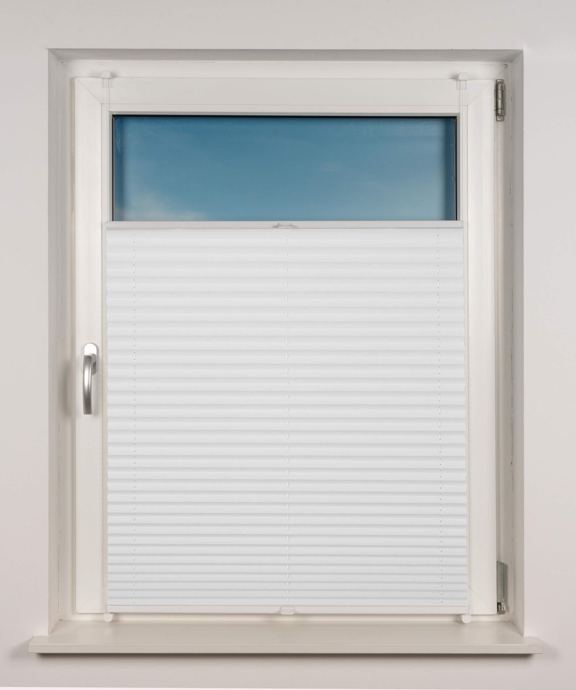 Plissee Klemmfix auf Maß für alle Fenster innen, ohne Bohren, Montage Klemmträger Sonnenschutz Sichtschutz Rollo Blickdicht Weiß B: 71-80 cm, H: 201-250 cm