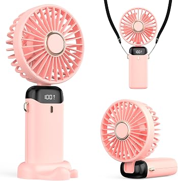 Ta nabilir USB Vantilat r, 4200mAh  arjl  El Tipi Fan, LED Ekranl , 3  1 Arada El/Boyun/Masa Fan , Yaz, Ofis, Seyahat i in, Kad nlar, K zlar ve  ocuklara Hediye Pembe