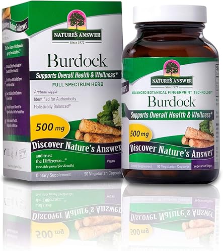 Nature's Answer Raíz de bardana 500 mg 90 cápsulas  Desintoxicante natural  Promueve la circulación sanguínea  Apoyo para las articulaciones y la