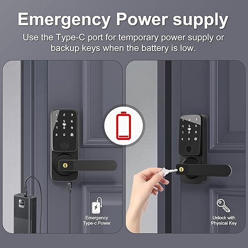 Miniatura 7 de Cerradura de puerta inteligente WiFi, cerradura de puerta con teclado biométrico con asa, Wi-Fi integrado, perilla de puerta de huellas dactilares