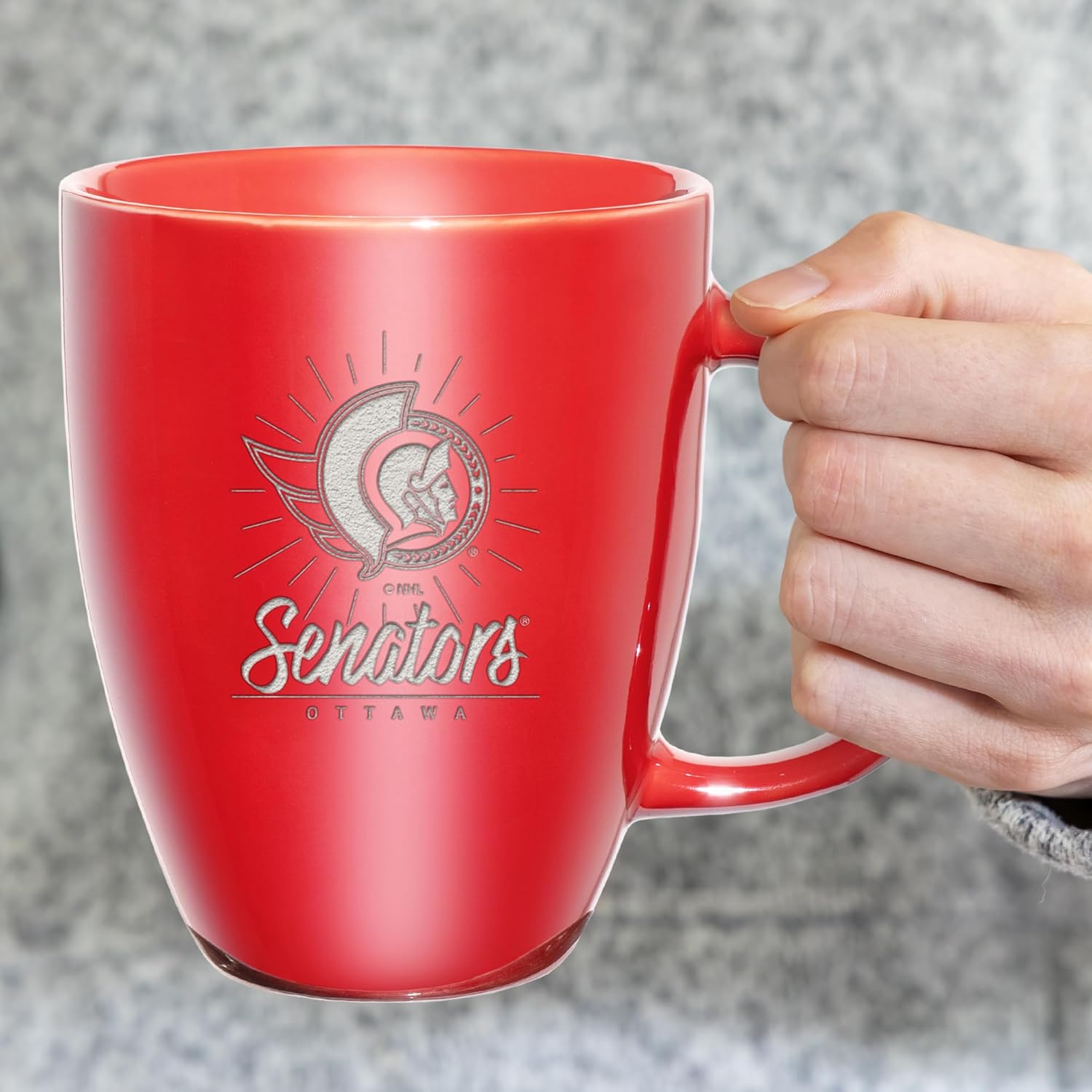 Rico Industries NHL Hockey Montreal Canadiens Sunburst Red 18oz Laser Engraved Ceramic Lustre Mug - Image 3