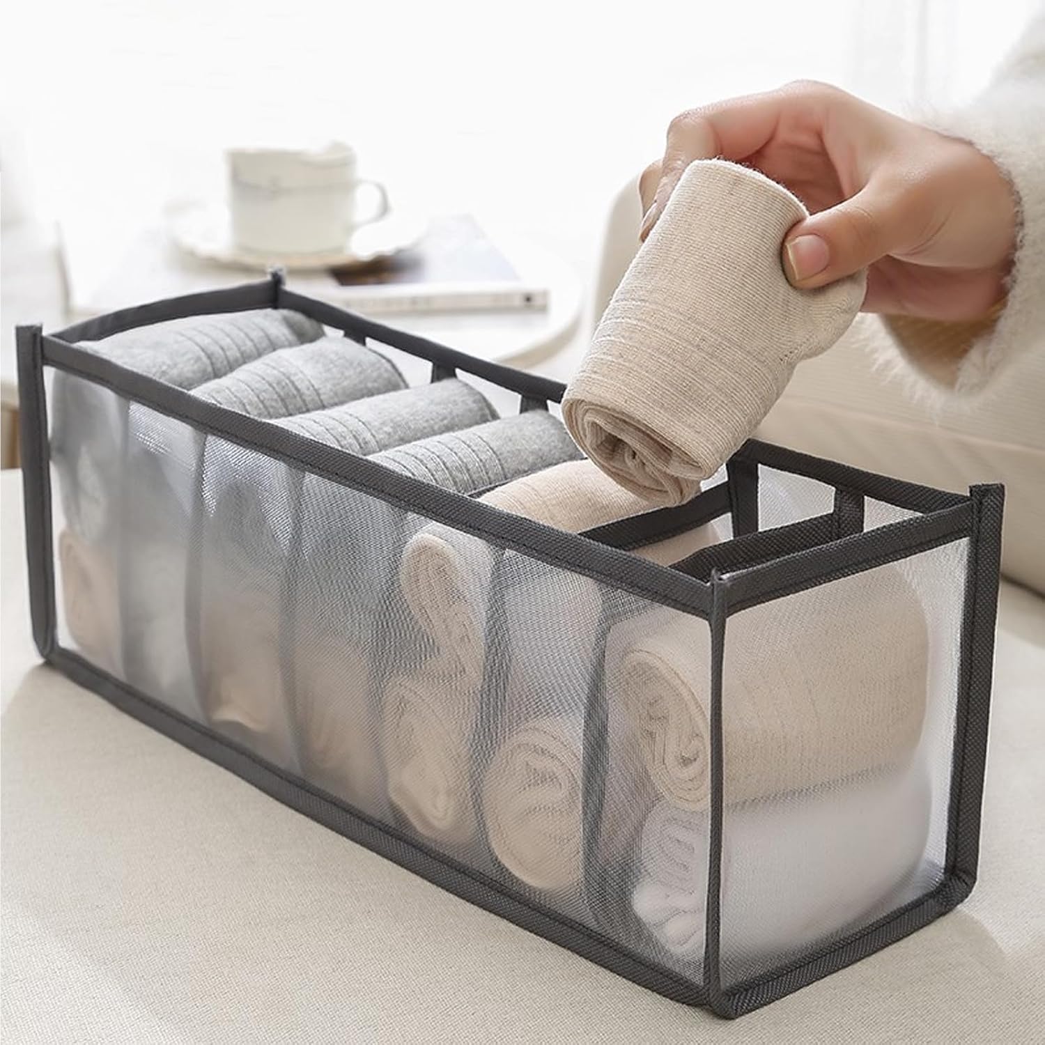 Underwear Storage Organizer, 7-Compartment Foldable Drawer Divider for Home, Clo…