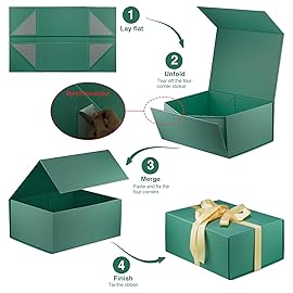 MOYEUPAC Green Gift Box,9 X 7 X 4 with Lids for Presents Magnetic Closure Gift Packagingfor Birthday, Christmas-Green with Ribbon
