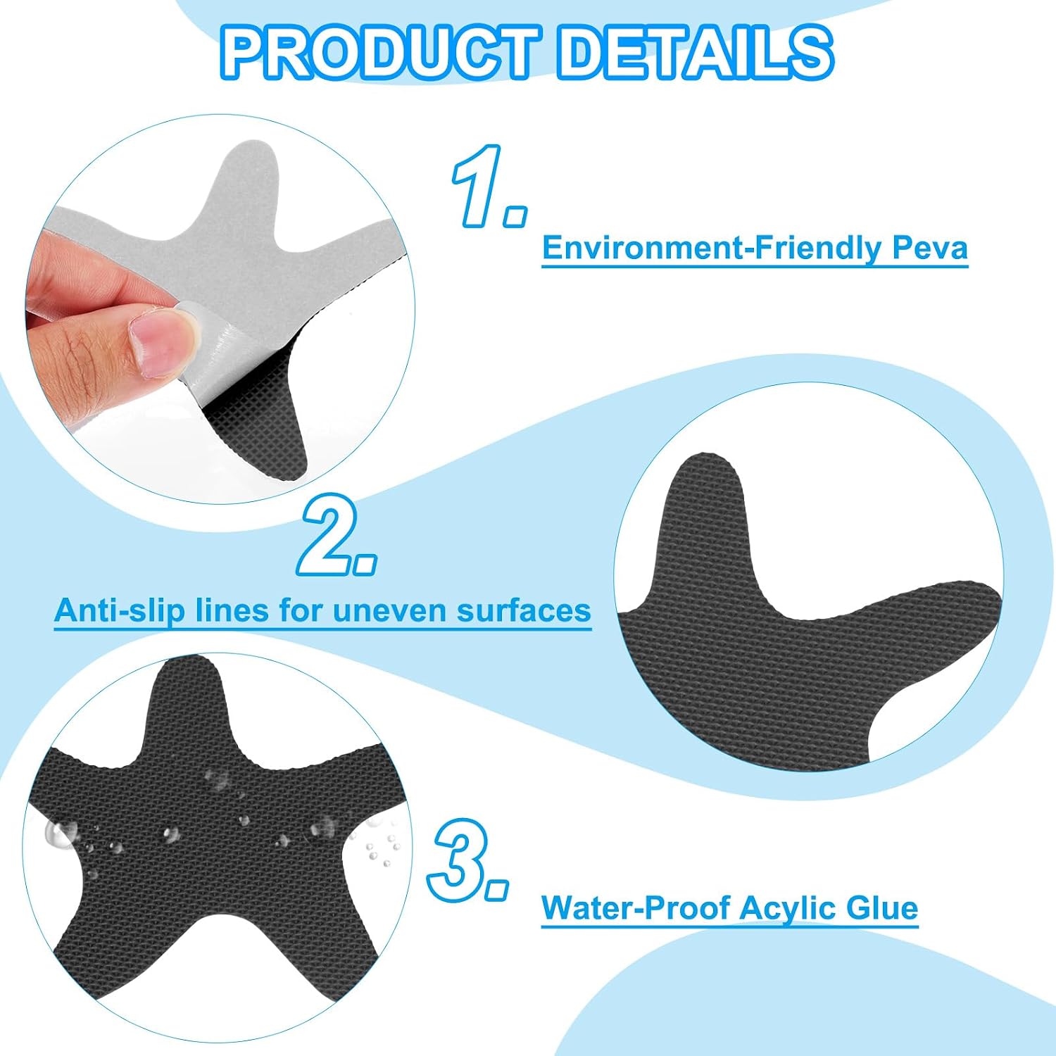 PATIKIL Bathtub Non Slip Stickers 3.86x3.86 Inch, 6 Pack Starfish Safety Shower Floor Anti Slip Stickers with Adhesive Decals Scraper for Bath Tub Shower Floor Stair, Black
