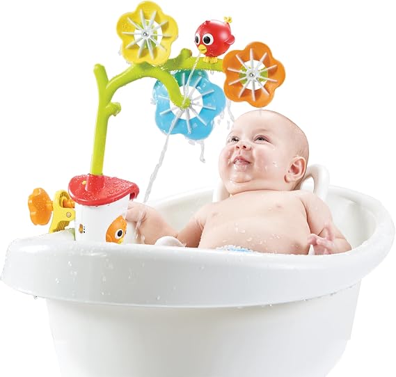 Yookidoo Baby Bath Mobile - Spinning Flowers and Swiveling Fountain for Newborn and Toddler Bath Time Sensory Development (Tub Not Included) - Attaches to Any Size Tub Wall - 0-2 yrs.