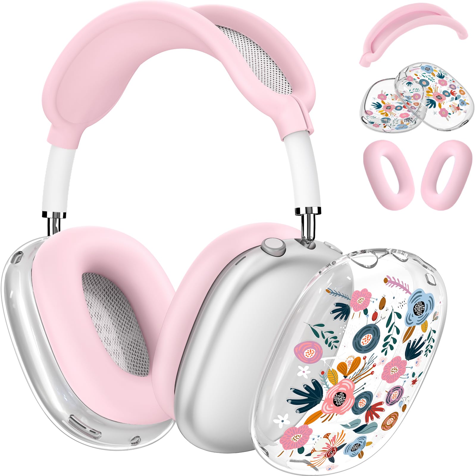 Silicone Case for AirPods Max Headphones,Clear Flower Soft TPU Ear Cups Cover,Ear Pad Case Covers,Headband Cover for AirPod Max,Transparent Protector