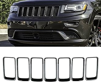 KYYET 7Pcs Front Bumper Rings Grill Vent Insert Trim Cover Compatible with 2014 2015 2016 Jeep Grand Cherokee Gloss Black