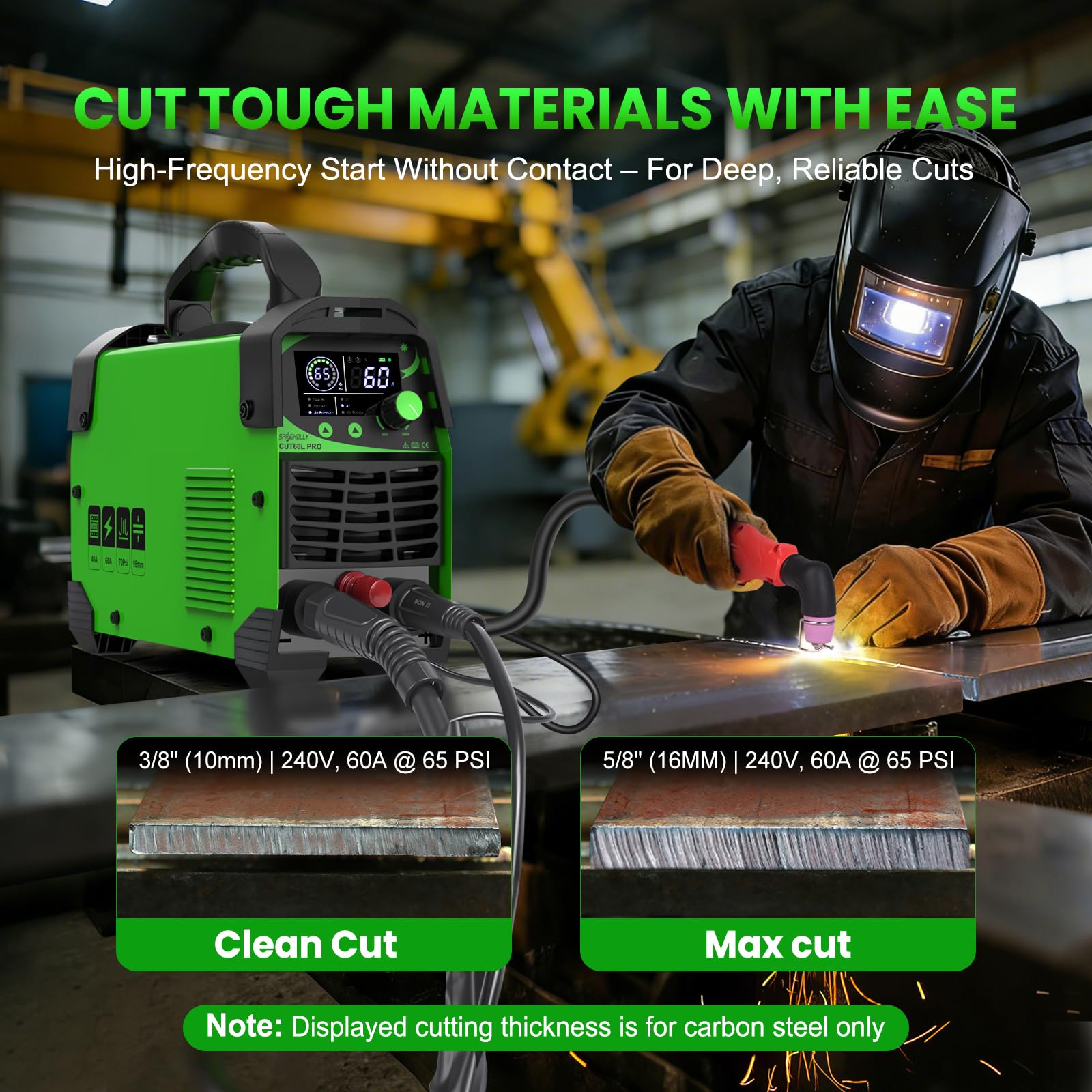 CUT60L PRO – Découpeur Plasma 60A IGBT avec Arc Pilote Haute Fréquence, 240V, Modes 2T/4T – Épaisseur max. 16 mm, Affichage LED, Léger et Portable