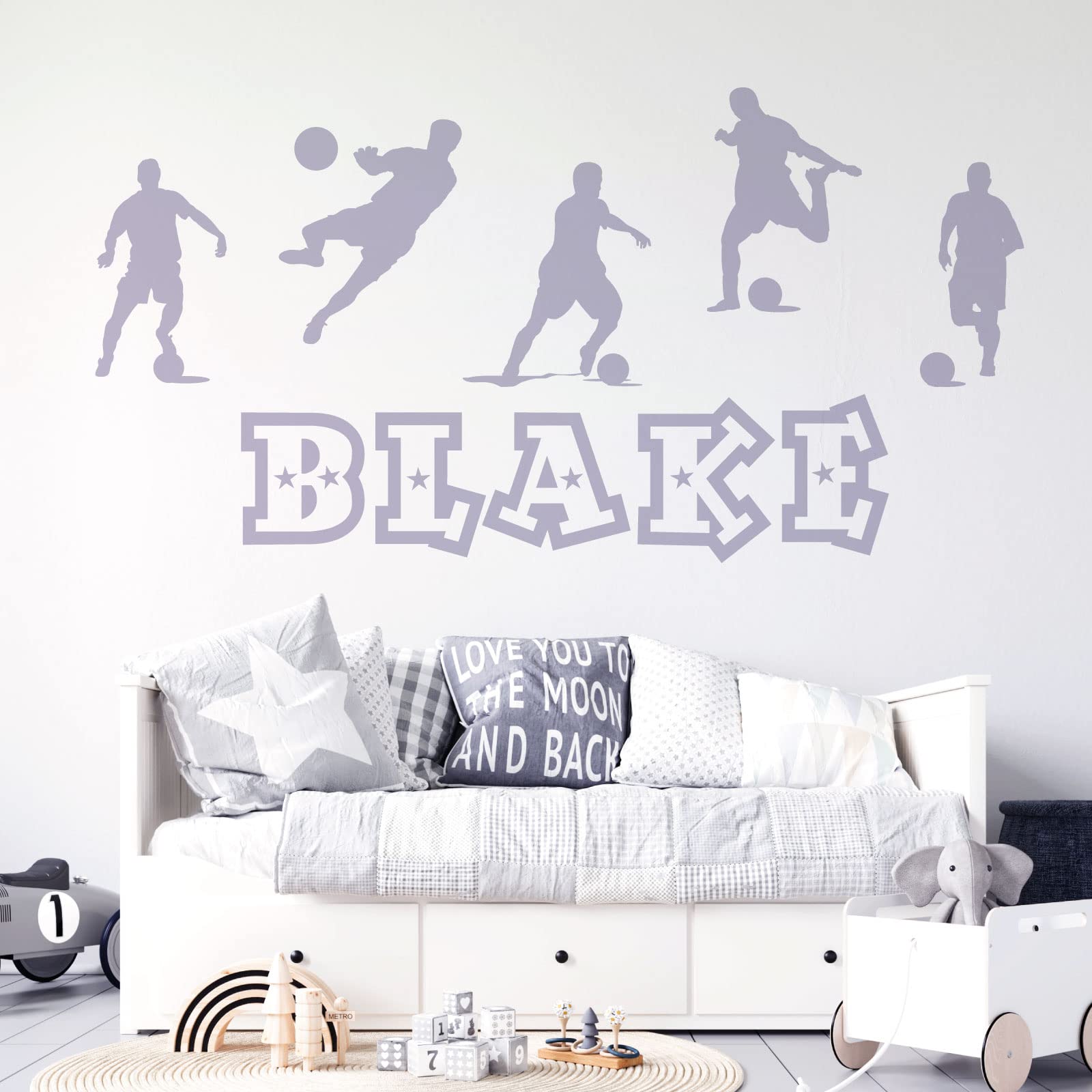 Personalised Name Boys Wall Art Sticker - Football, Soccer Game Silhouettes Theme [Medium] [Light Grey]