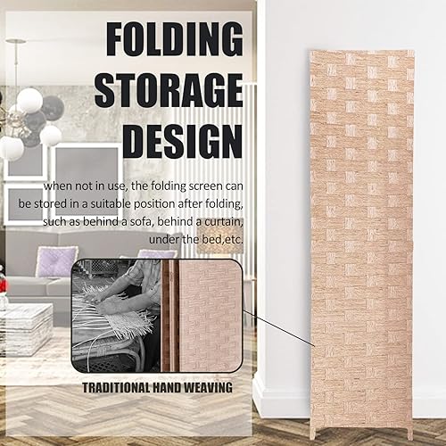 Miniatura 2 de Divisor de habitación, 4 paneles plegables de privacidad de 6 pies, divisor de habitación, malla de madera, diseño tejido a mano, partición