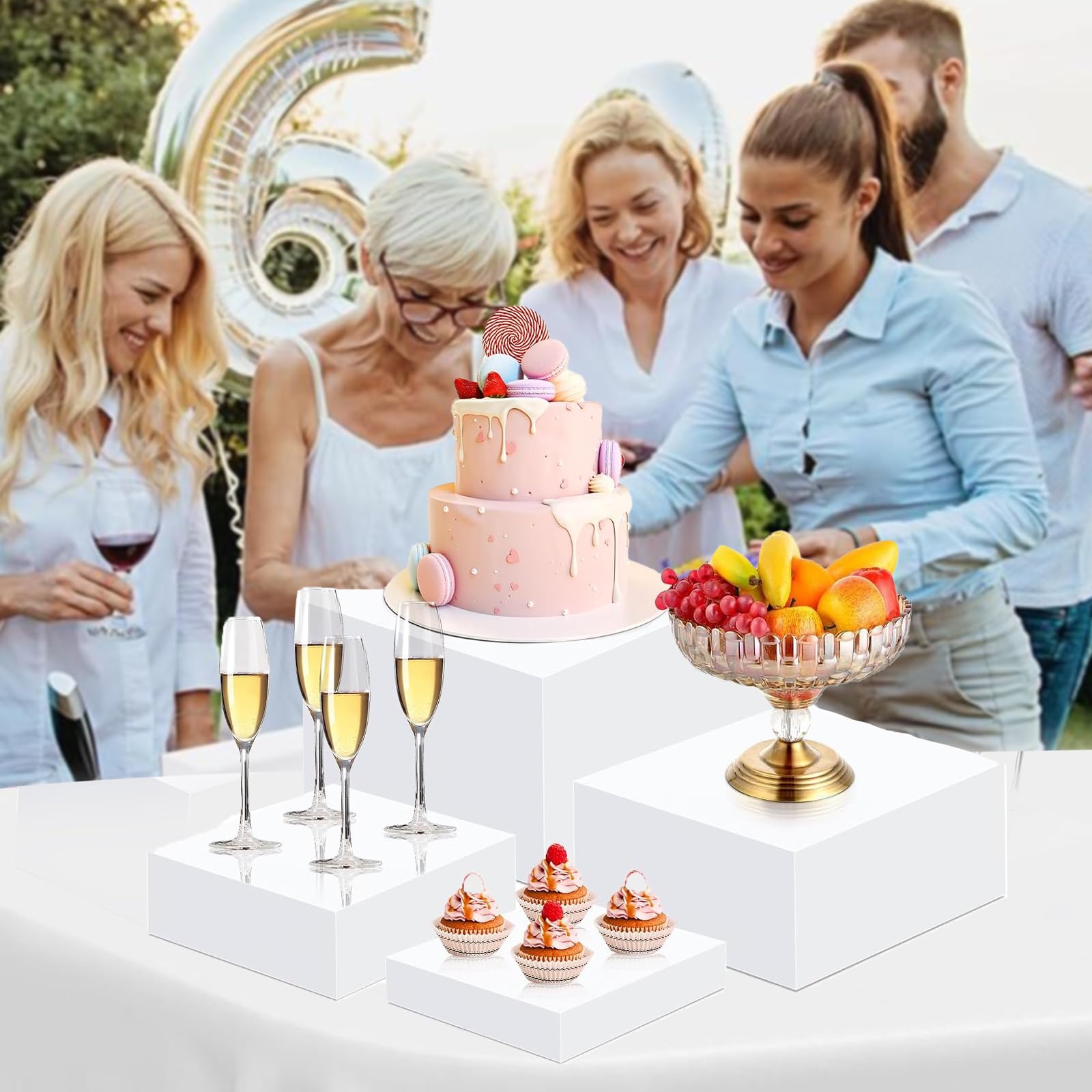 Buffet Riser - Supporto in acrilico, 6 pezzi, con ripiani vuoti, per buffet, per buffet, matrimoni, coda, feste di famiglia, feste di compleanno (bianco)