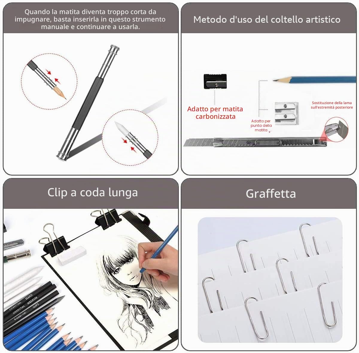 Matite di Disegno Artistico, Ulifeme 50 Pezzi Set da Matita Professionale per Disegni di Grafite e Carboncino, Kit Strumenti Disegno Fornire a Artista, Studenti & Principianti, Regalo Bambini e Adulti