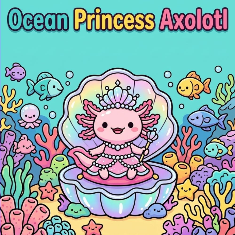 Ocean Princess Axolotl: Simple and Cute Coloring Pages for Stress Relief and Creativity