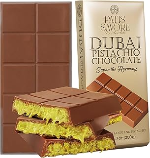 Dubai Chocolate Bar Pistachio – 7 oz Dessert with Pistachio Cream & Kataifi Filling | Gourmet Dubai Chocolate Filling | Elegant Gift Chocolate