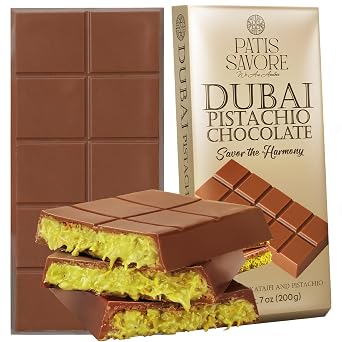 Dubai Chocolate Bar Pistachio 7 oz Dessert with Pistachio Cream & Kataifi Filling | Gourmet Dubai Chocolate Filling | Elegant Gift Chocolate