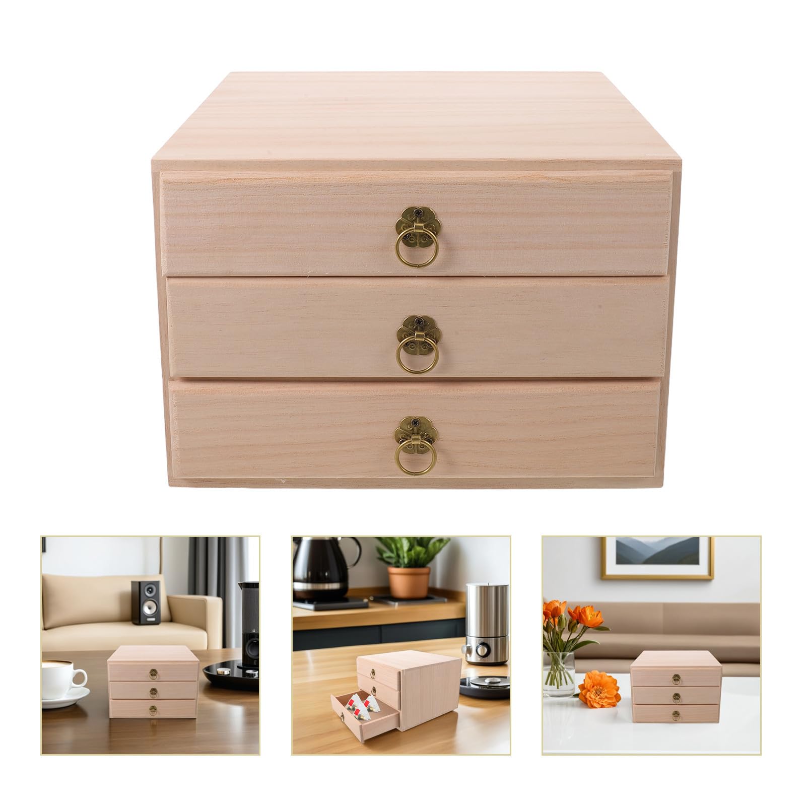 SOLUSTRE 3cajón Caja de Almacenamiento de Té de Madera Maciza con Organizador Rústico para Bolsitas de Té Bandeja Pequeña Armario Multiusos para Hogar y Oficina
