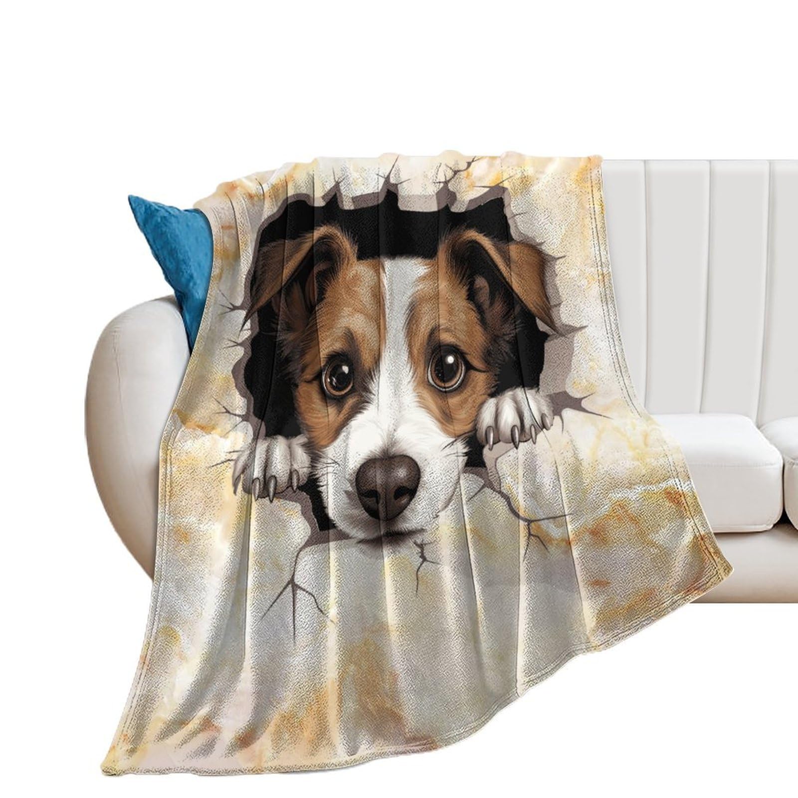 Luijorgy Style-6 Jack Russell Terrier Funny Peeking Dog Throw Blanket 70X80in Warm Super Soft & Plush Flannel Throws For Bed Couch Sofa Office Home, Microfiber Lightweight Cozy Fuzzy Blankets For Hot Sleepers
