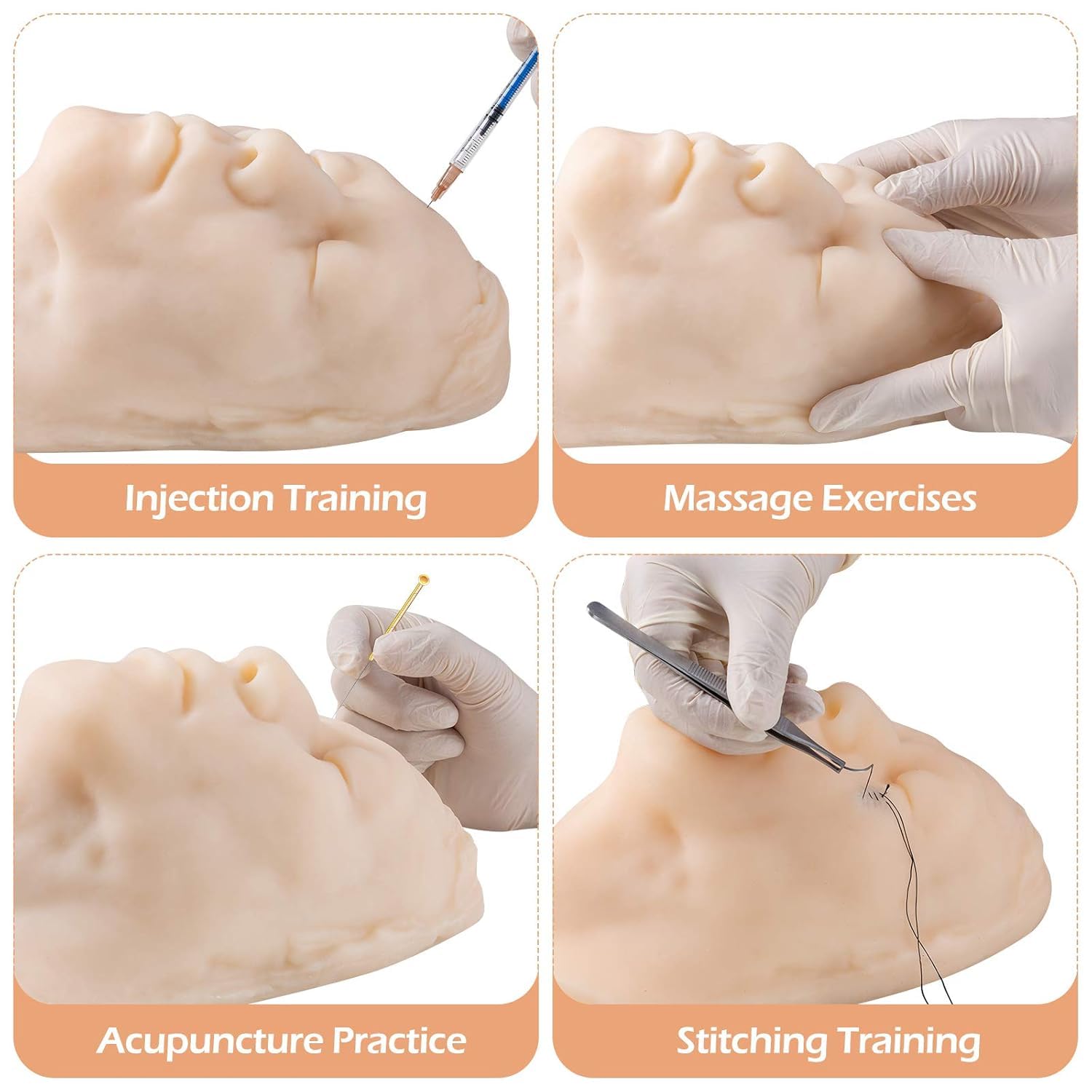 AMITD Maniquí de entrenamiento por inyección con huesos faciales, para práctica de sutura de microplástico, hombre