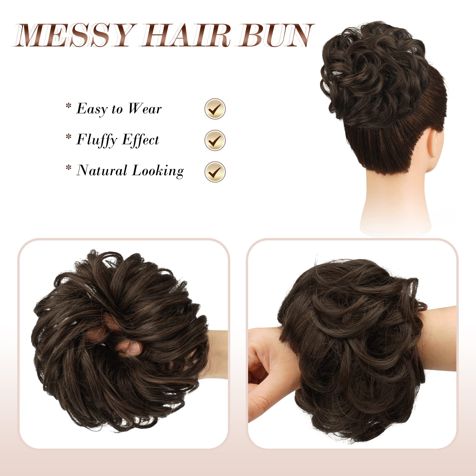 Extensiones de moño, de pelo rizado y desordenado, coleteros,piezas de pelo sintético, extensiones de cabello para mujeres o niñas 3
