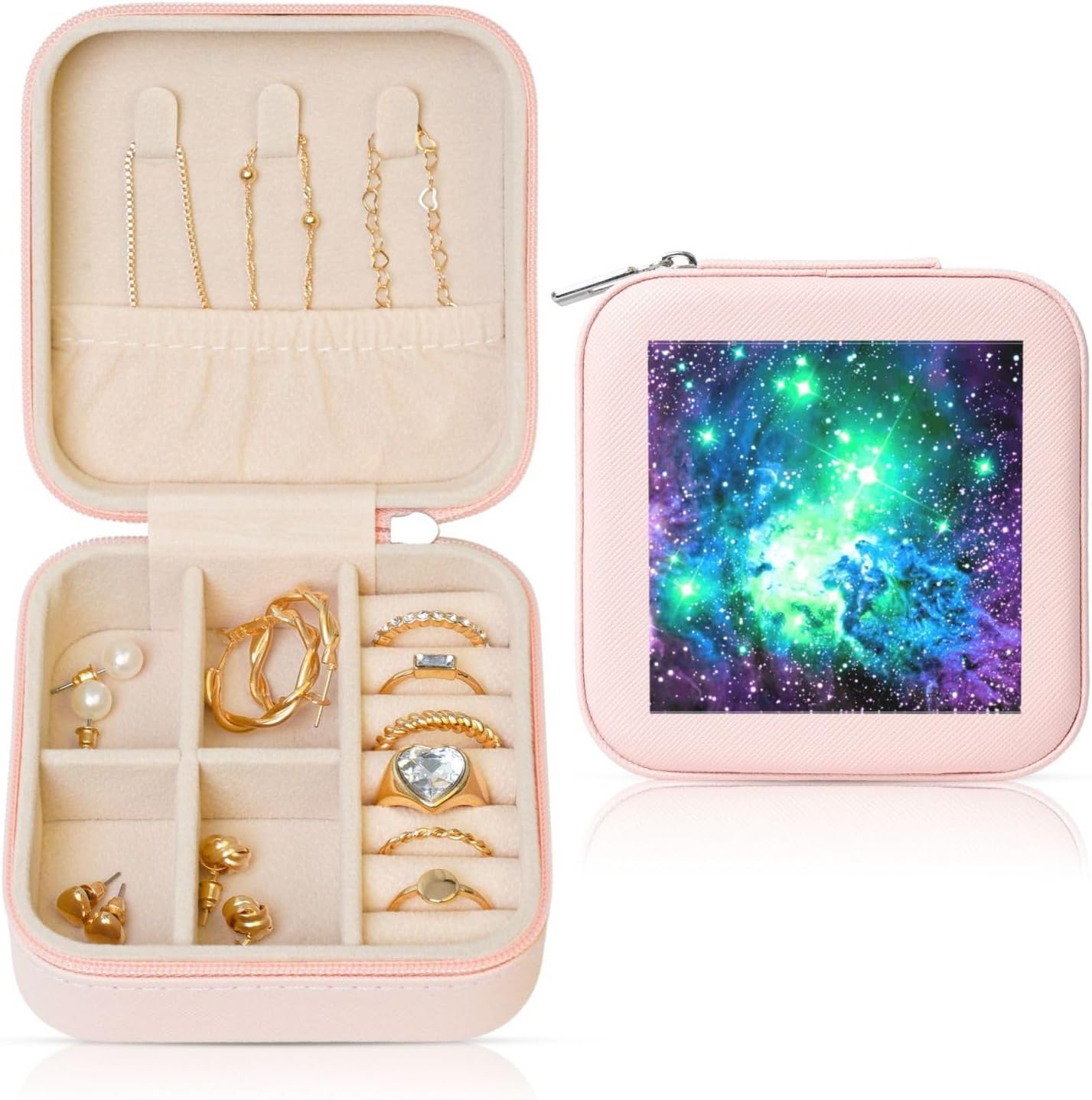 Green Blue Purple Galaxy Printing Jewelry Box For Women,Jewelry Organizer Storage Case,Travel Jewelry Case Organizer Best Gifts
