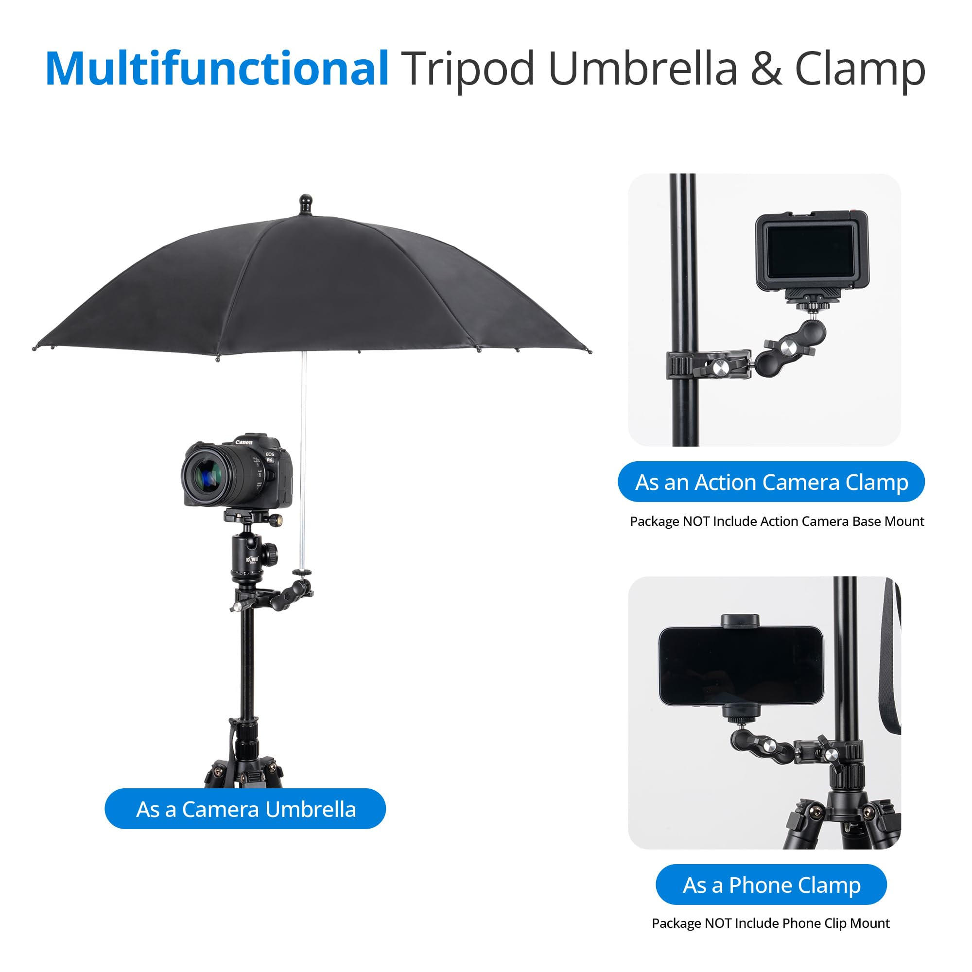 Paraguas para cámara de 25 Pulgadas con Super Clip, Protector Ajustable para trípode, Cubierta Impermeable y Parasol para A7V A7IV A7III A7II A7M5 EOS R5 II III R6 Z6III Z8 y XbotGo
