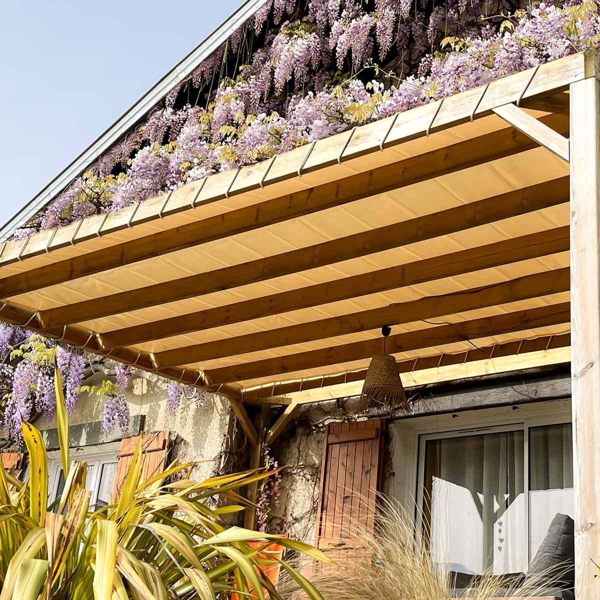 TECPLAST Toile Pergola Blanc Crème 3x4 m LP640PR - Garantie 8 Ans - Bâche Pergola ou Tonnelle étanche en PVC pour terrasse