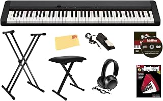 Casiotone CT-S1 Teclado portátil de 76 teclas - Paquete negro con soporte ajustable, banco, pedal de sostenido, auriculares, libro de piano, DVD instructivo y paño de pulido Austin Bazaar